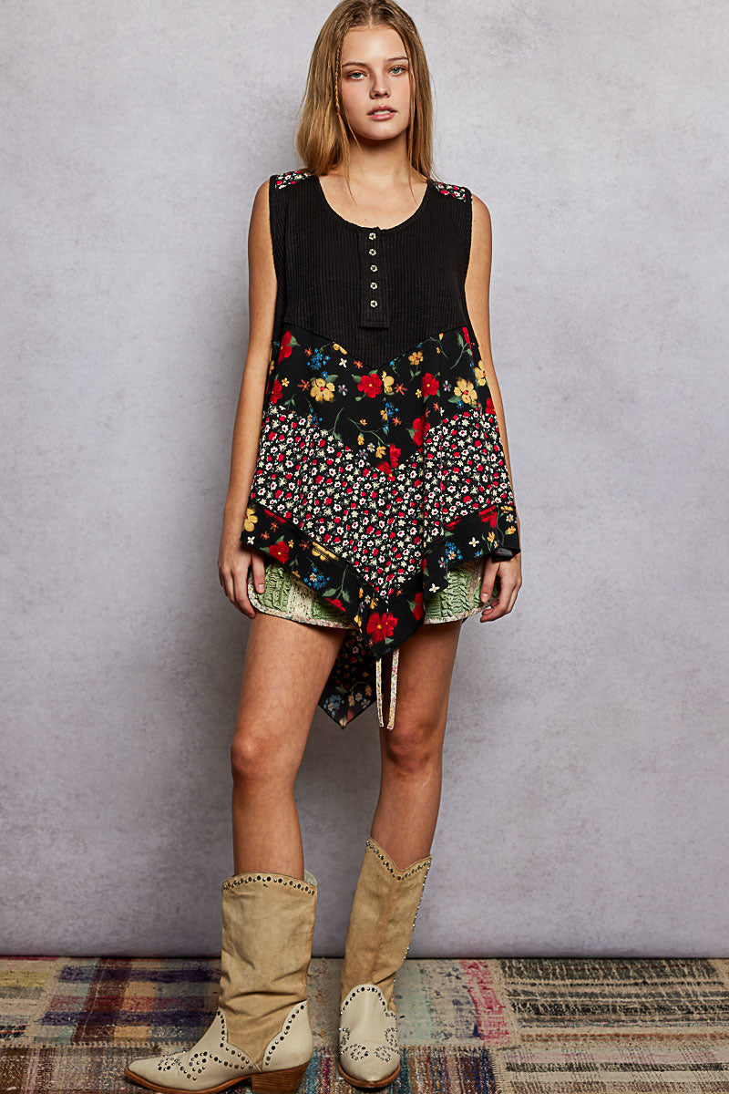 Midnight Garden Hi-Lo Floral Tank