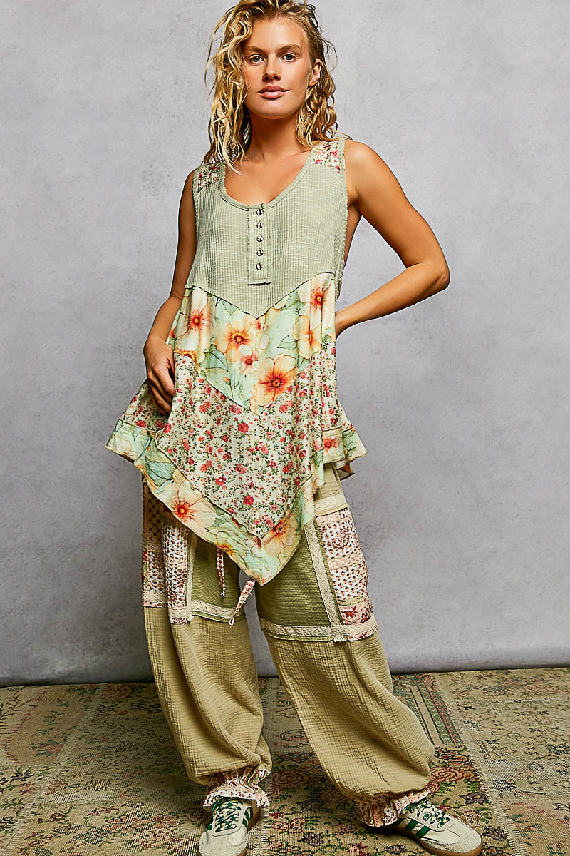 Powder Olive Poppy Tunic