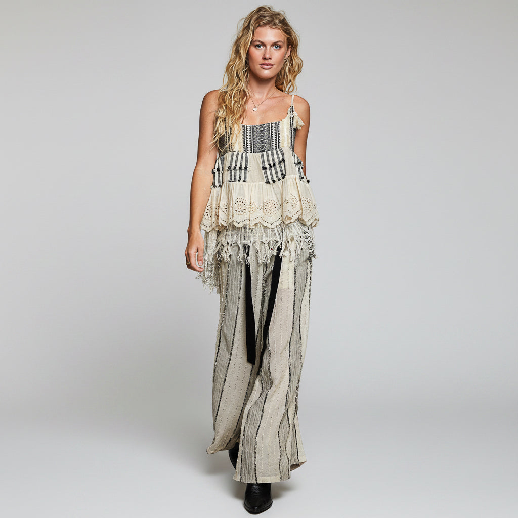 Tweed Eyelet Fringe Top