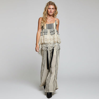 Tweed Eyelet Fringe Top