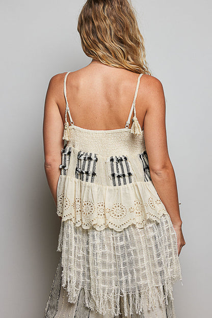 Tweed Eyelet Fringe Top