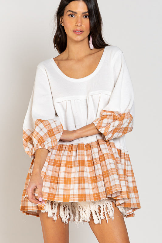 Ivory/Apricot Plaid Tunic