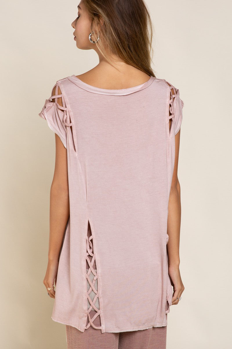 Cap Sleeve Lattice Pink Tunic