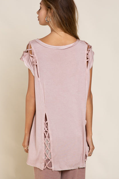 Cap Sleeve Lattice Pink Tunic