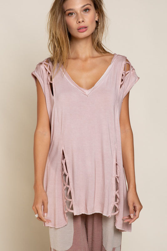 Cap Sleeve Lattice Pink Tunic